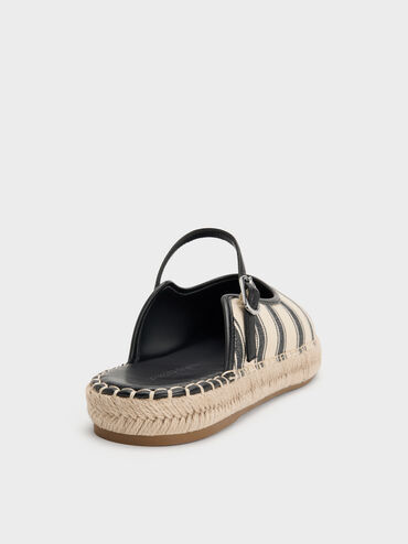 Striped Mary Jane Espadrille Mules, Black Textured, hi-res