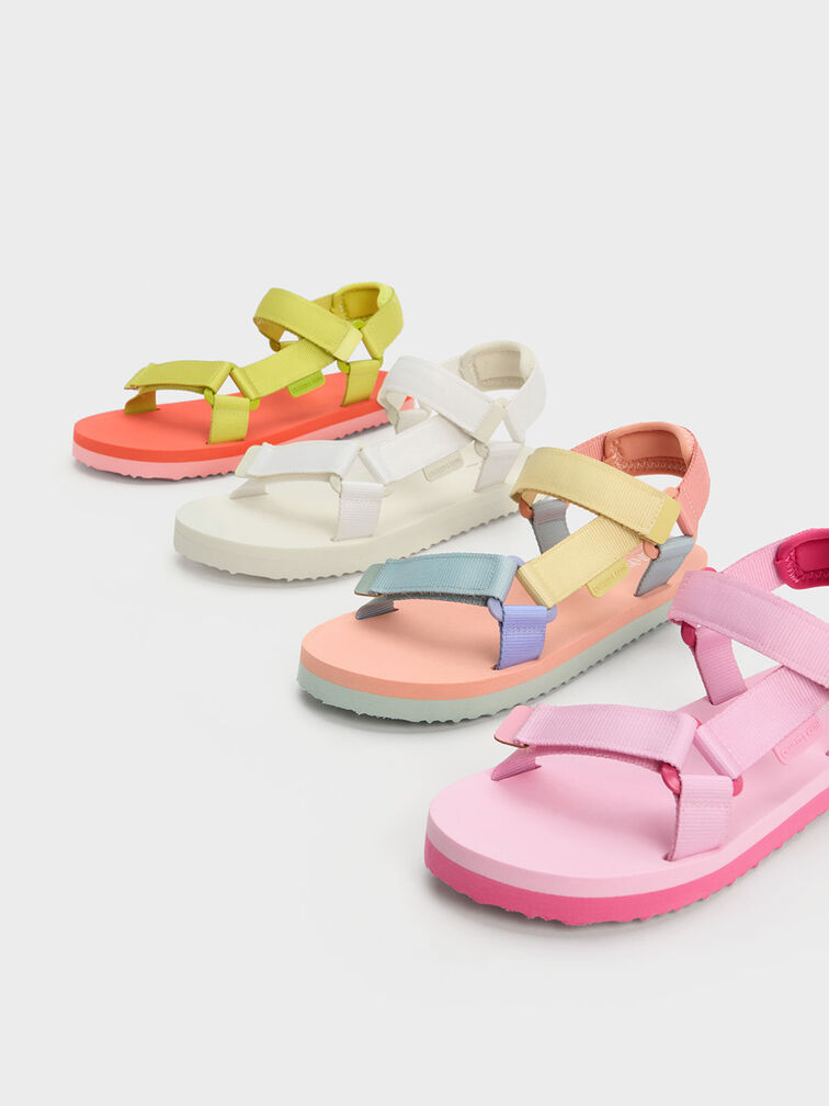 Girls' Maise Grosgrain Sporty Sandals, Chalk, hi-res