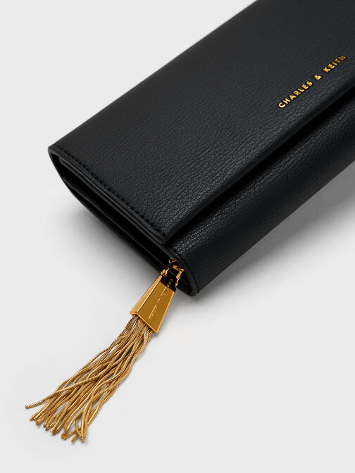 Tassel Detail Long Wallet, Black, hi-res