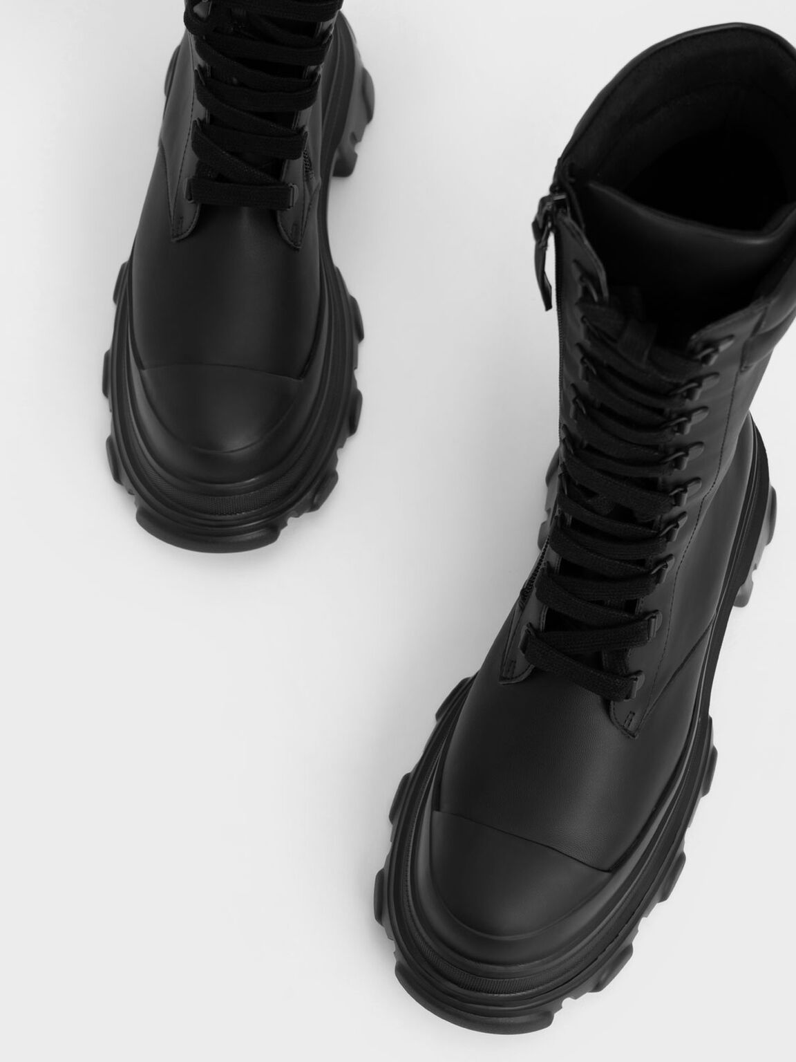 Botas militares acolchadas con suela gruesa, Negro, hi-res
