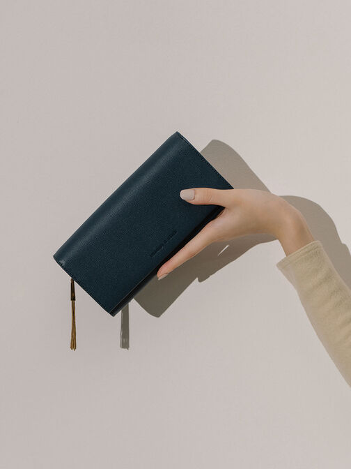 Tassel Detail Long Wallet, Blue, hi-res