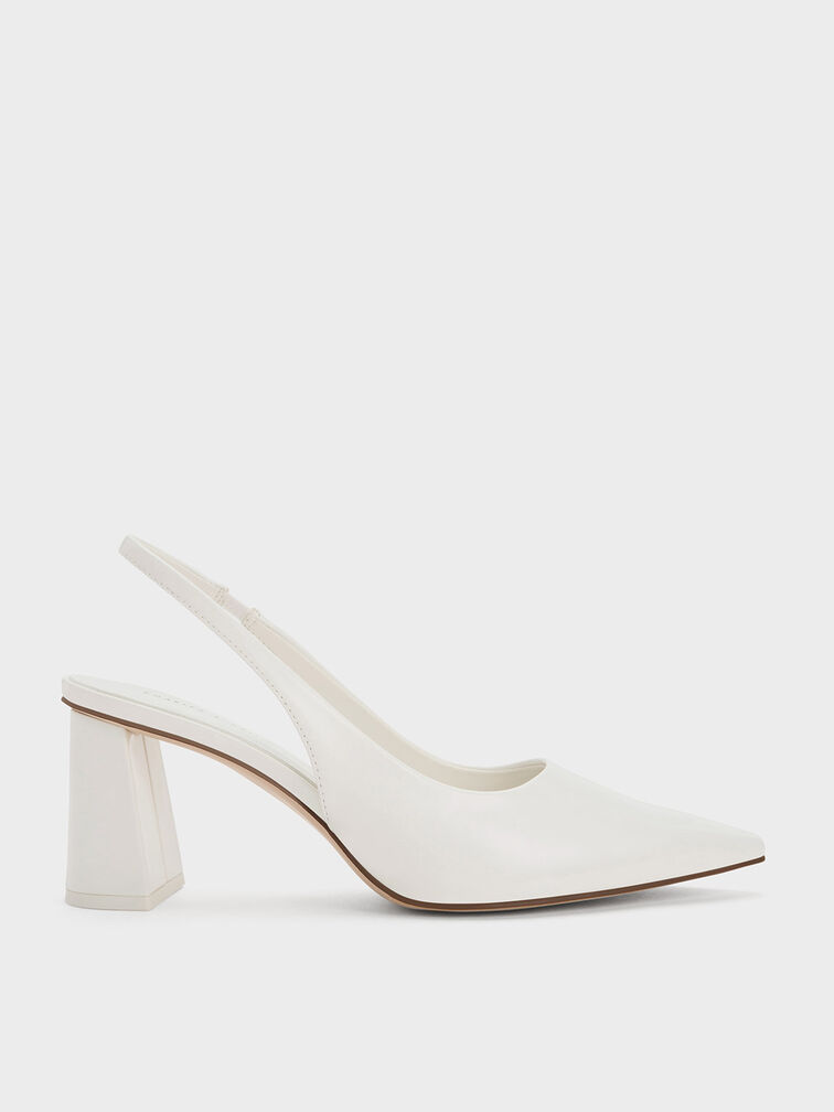 White Trapeze Heel Slingback Pumps - CHARLES & KEITH US