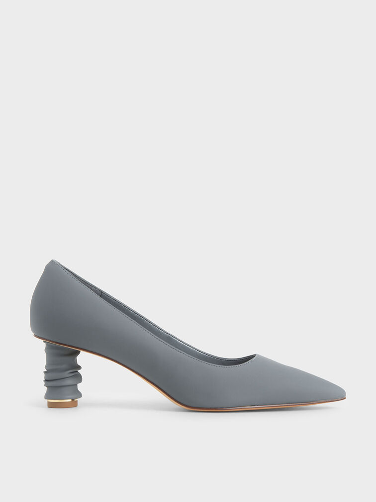 Cylindrical Heel Pointed Toe Pumps, Grey, hi-res