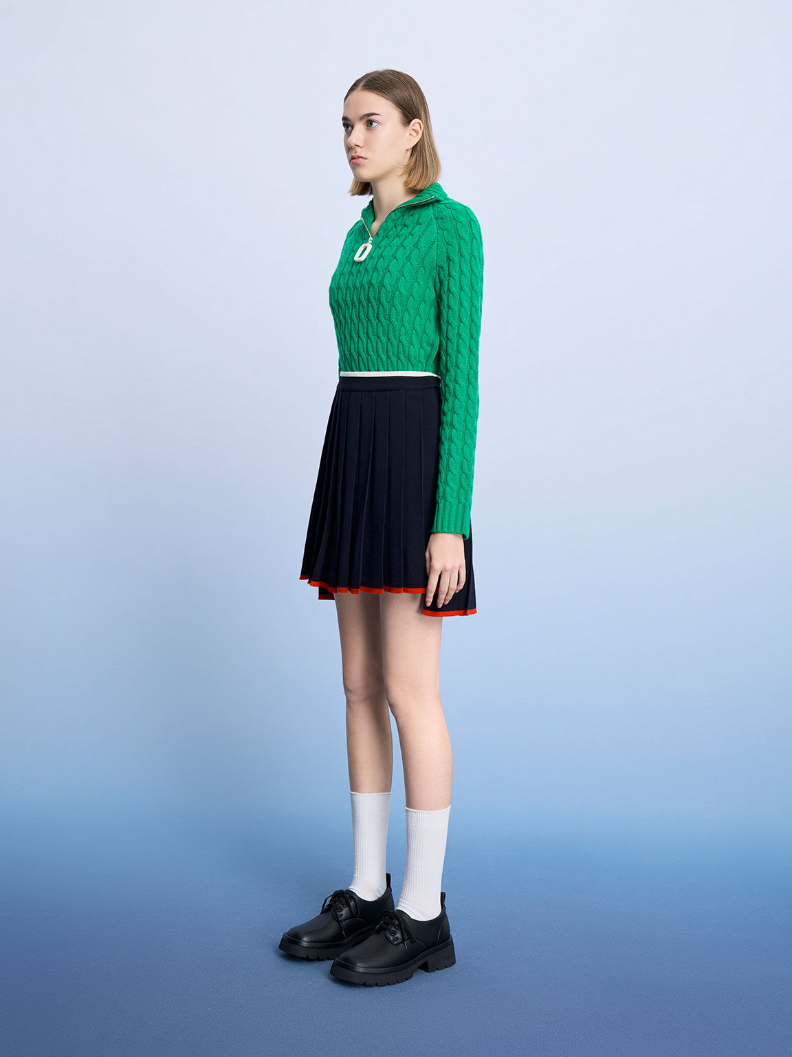Ridged Sole Lace-Up Oxfords, Black, hi-res