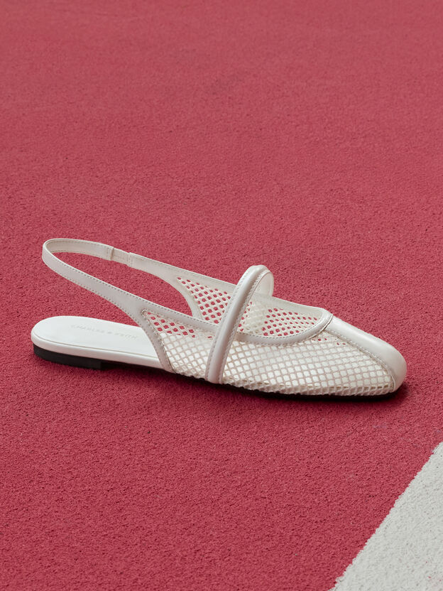 Ellory Mesh Slingback Mary Jane Flats, White, hi-res