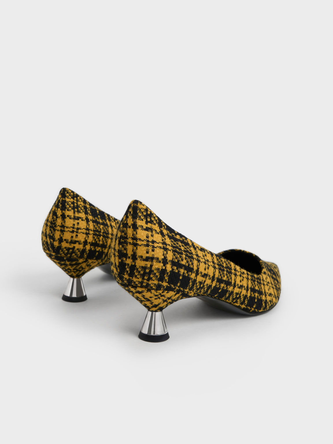 Checkered Spool Heel Pumps, Yellow, hi-res
