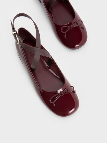 Margot Patent Crossover-Strap Ballerinas, Maroon, hi-res