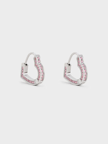 Pendientes de aro Malorie de cristal tipo corazón, Plateado, hi-res