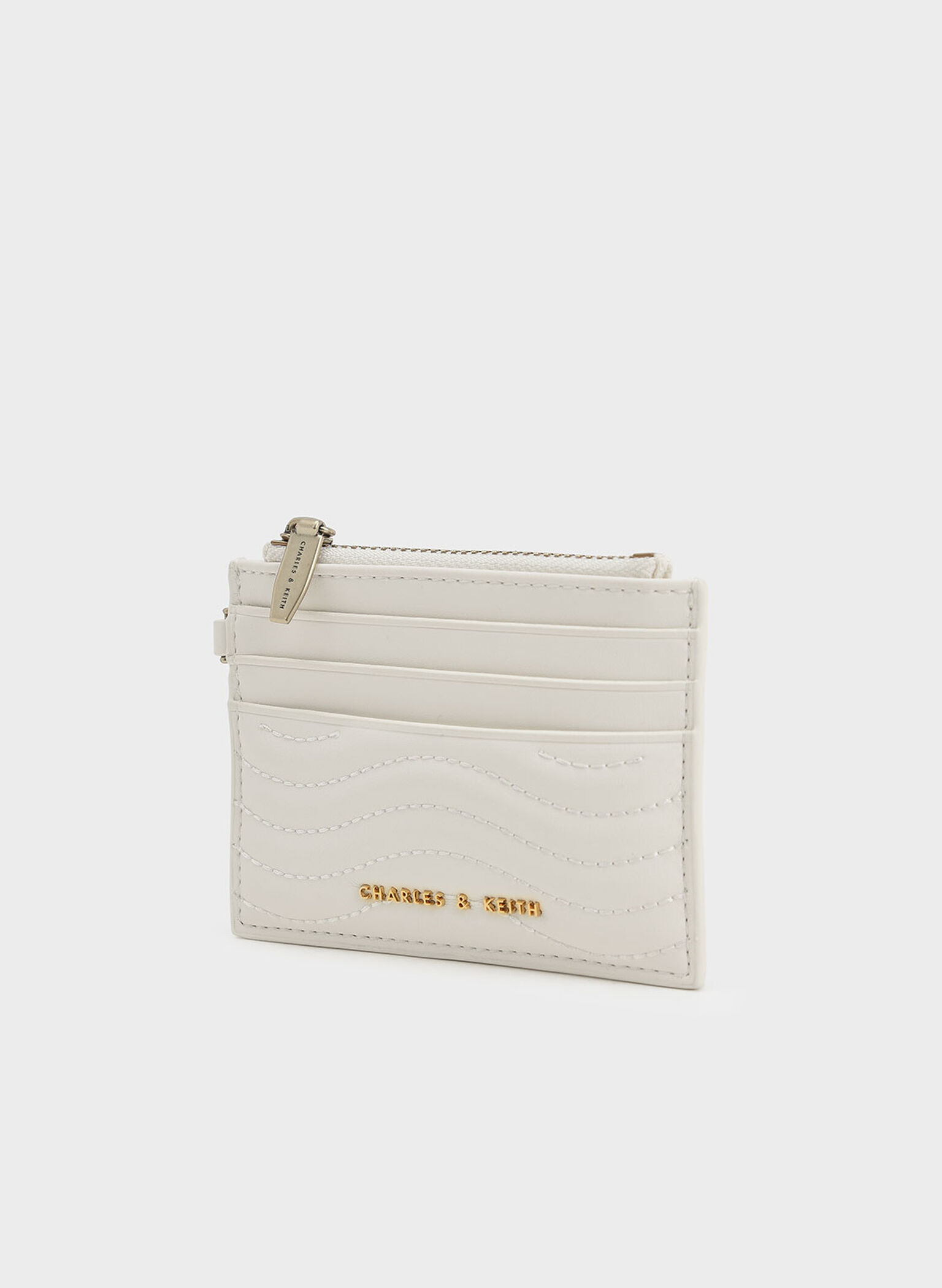 Aubrielle Stitch-Trim Zip Card Holder, Cream, hi-res