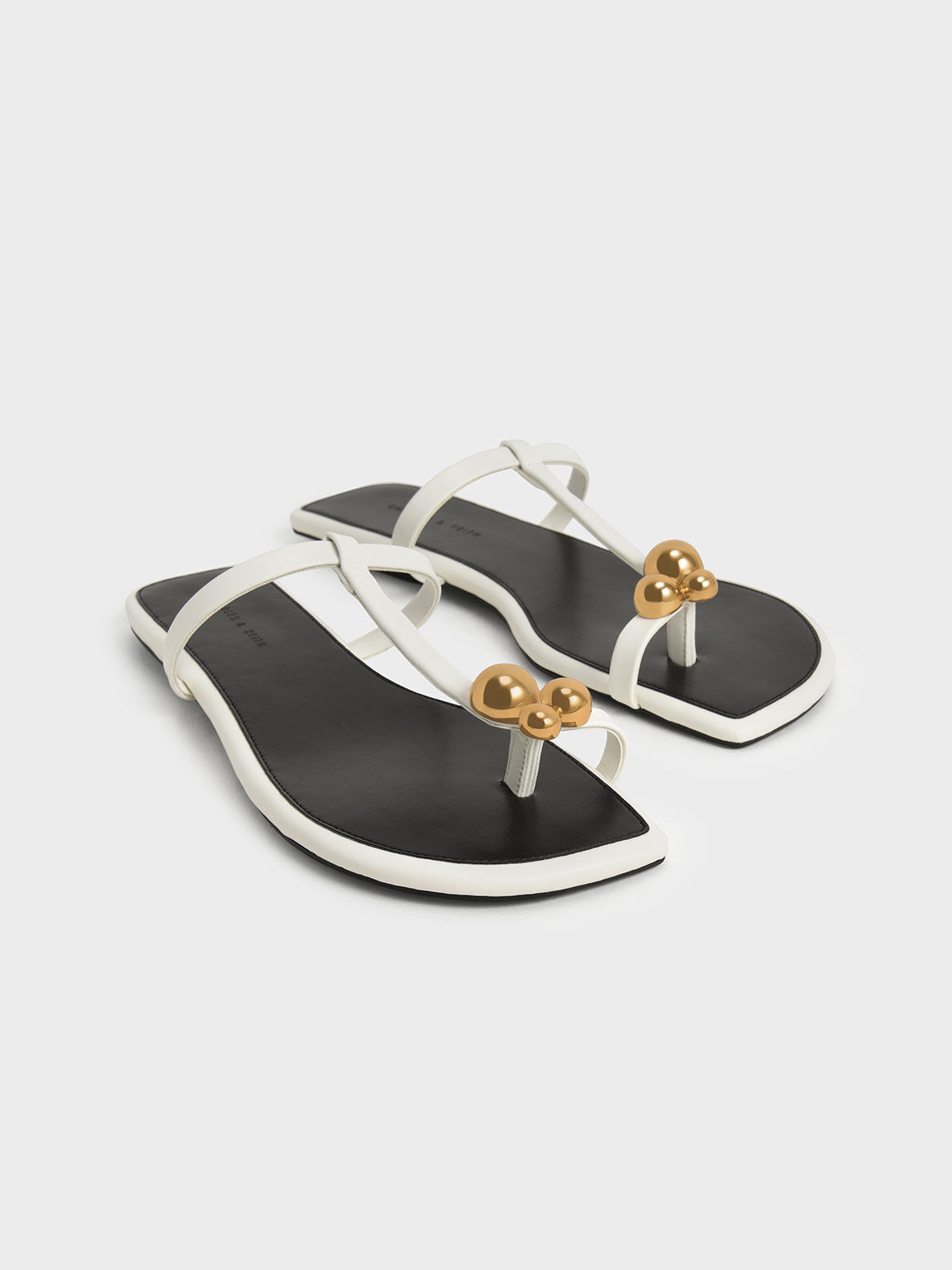Embellished Toe-Ring Flat Sandals, White, hi-res