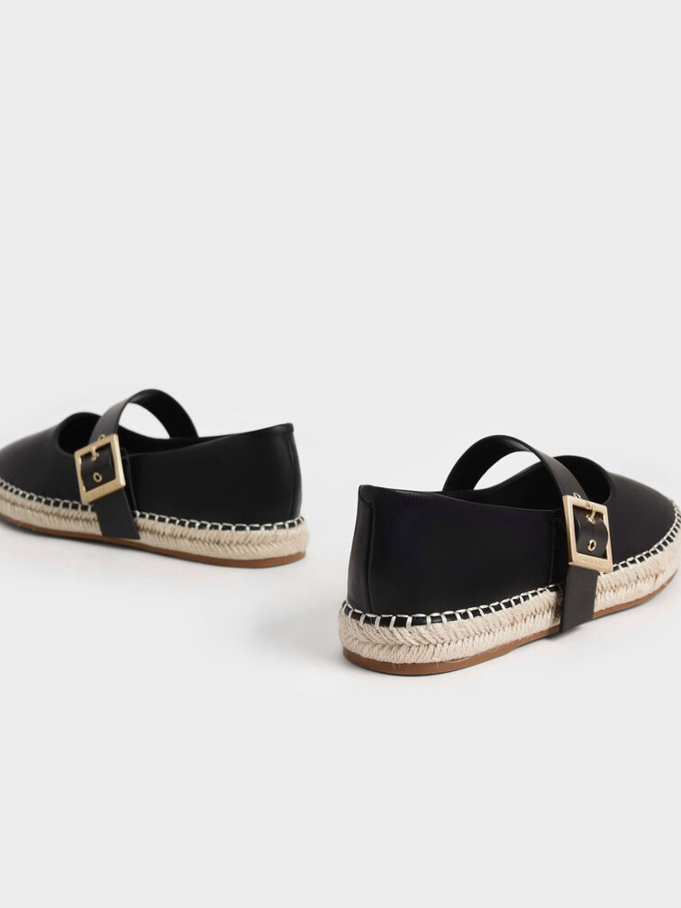 Buckled Espadrille Flats, Black, hi-res