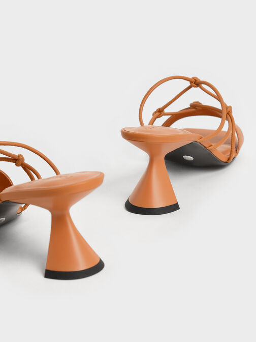Strappy Leather Sculptural Heel Sandals, Orange, hi-res