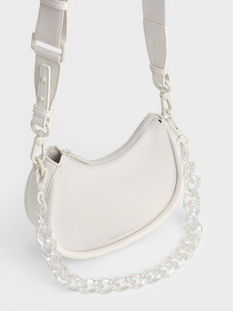 Lana Curved Shoulder Bag, White, hi-res