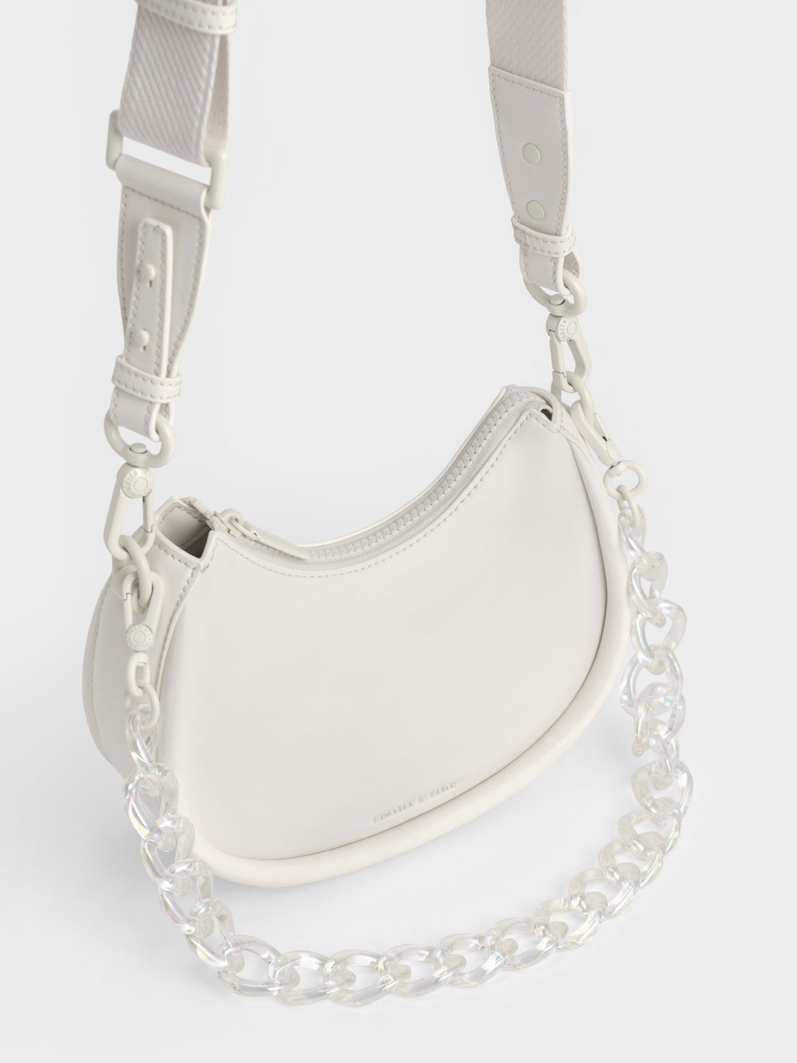 Lana Curved Shoulder Bag, White, hi-res