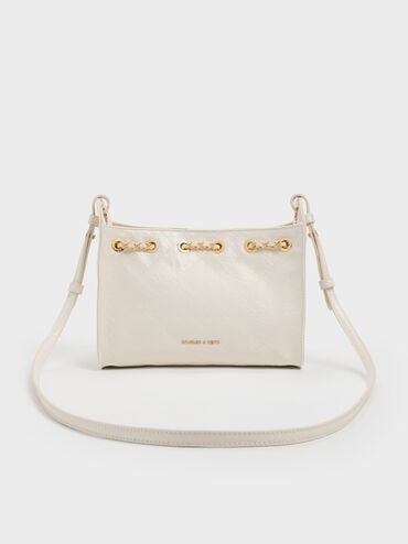 Duo Quilted Drawstring Bucket Bag, Cream, hi-res