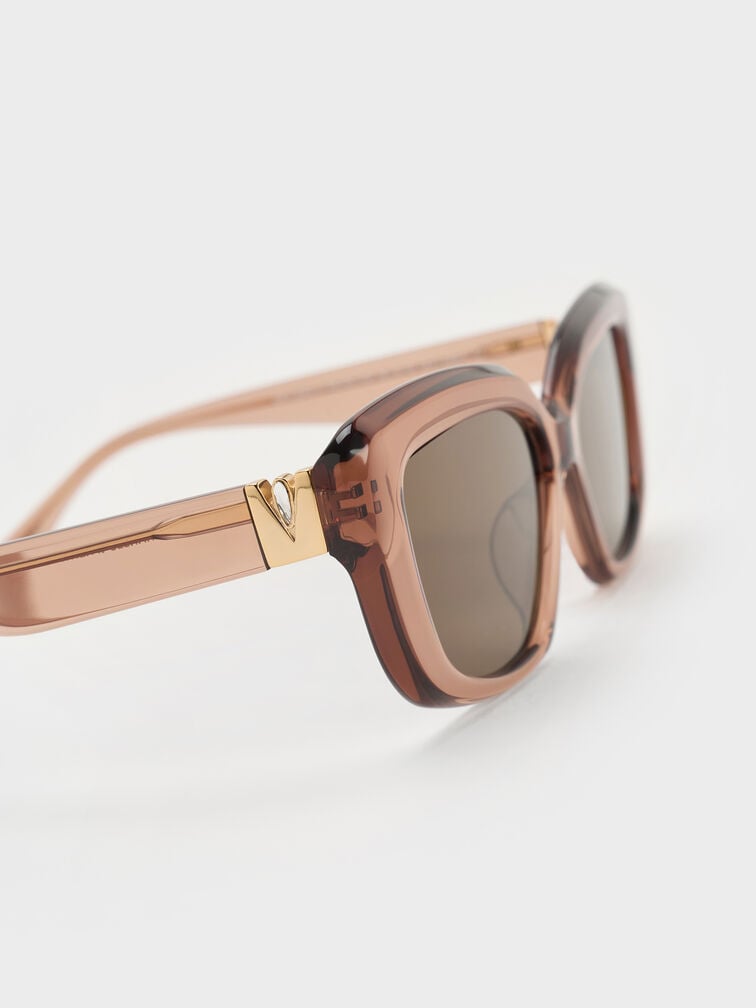 Alix Recycled Acetate Metallic-Accent Butterfly Sunglasses, Chestnut Brown, hi-res