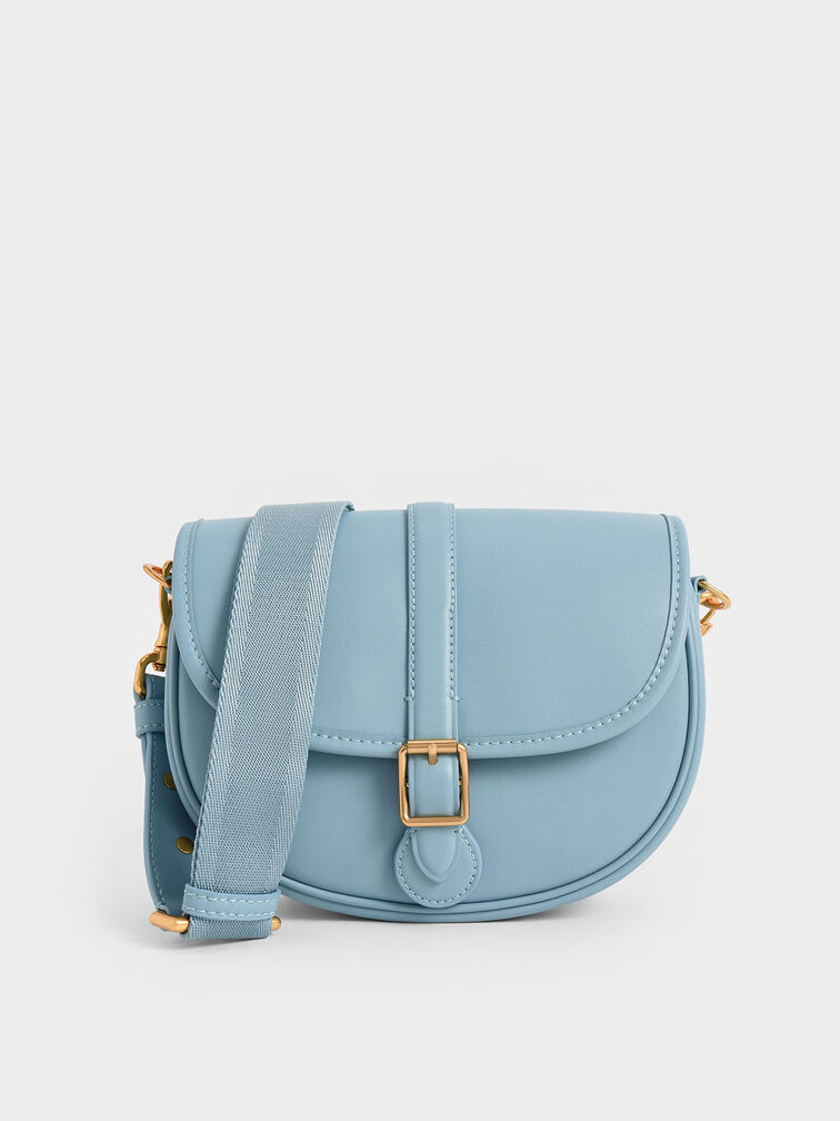 Flora Belted Saddle Bag, Blue, hi-res