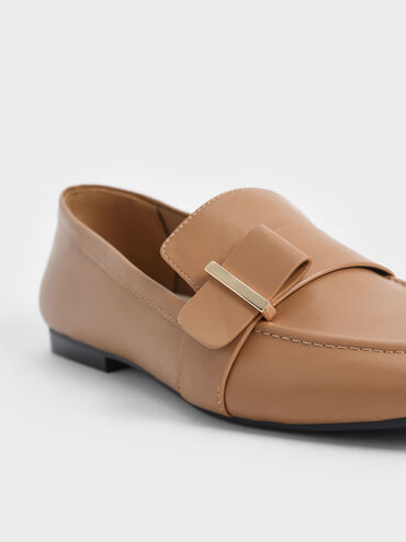 Metallic Accent Penny Loafers, Camel, hi-res