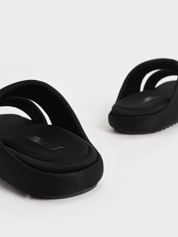 Recycled Polyester Padded Slide Sandals, Black, hi-res