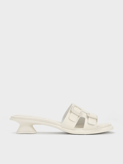 Double Buckle Sculptural Mules, Chalk, hi-res