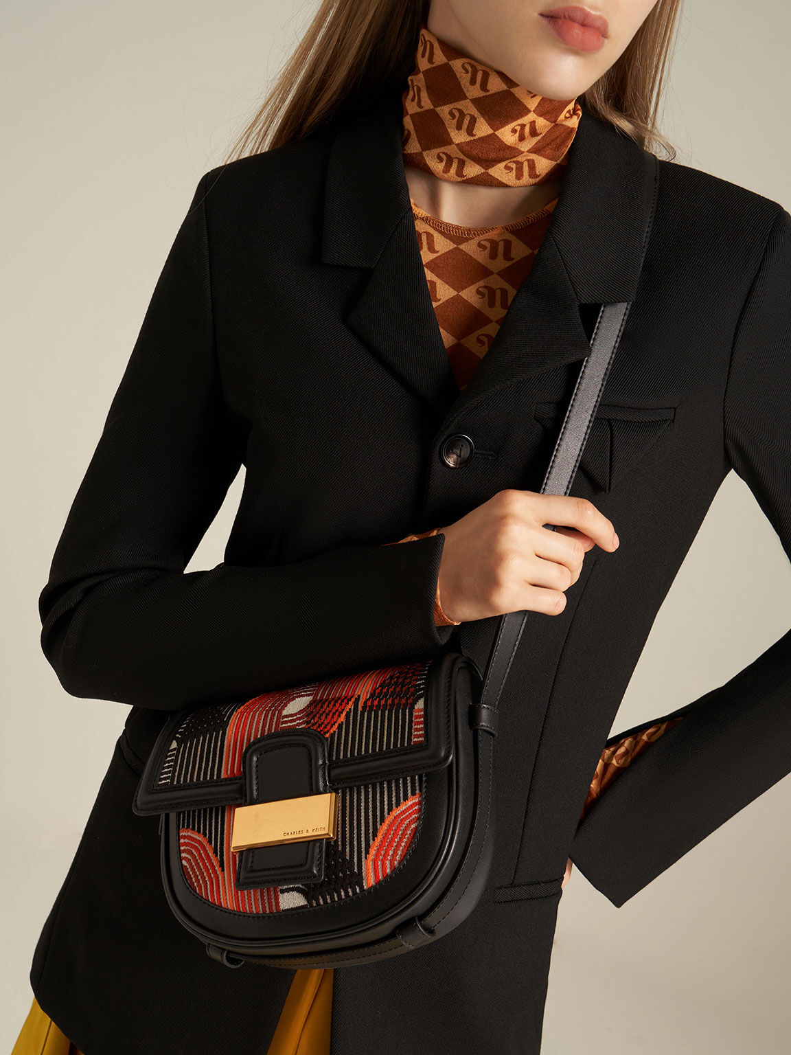 Aurea Knitted Saddle Crossbody Bag, Orange, hi-res