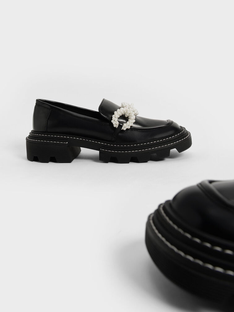 Mocasines con plataforma y cuentas Perline, Negro, hi-res