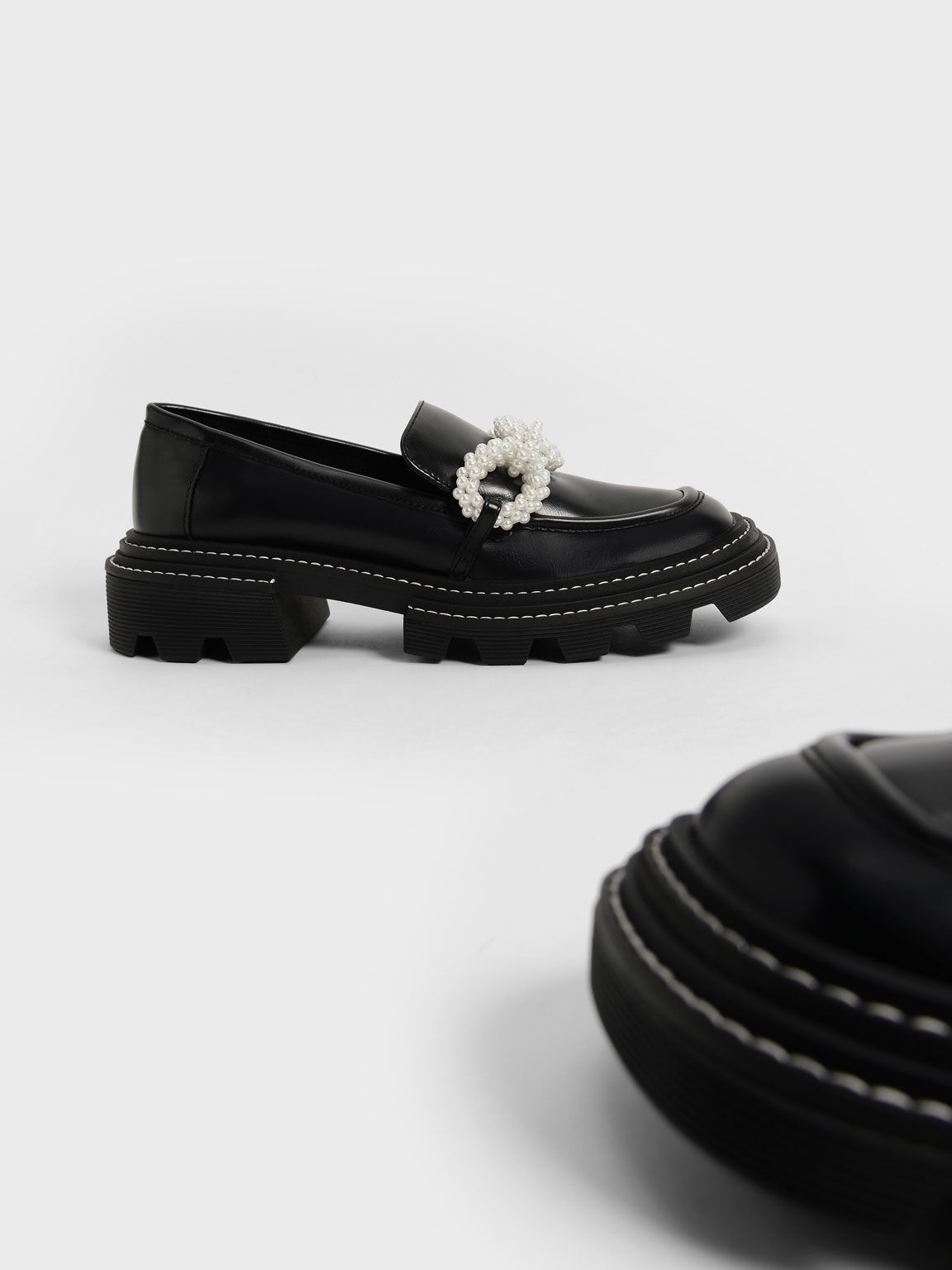 Perline Beaded Platform Loafers, Black, hi-res