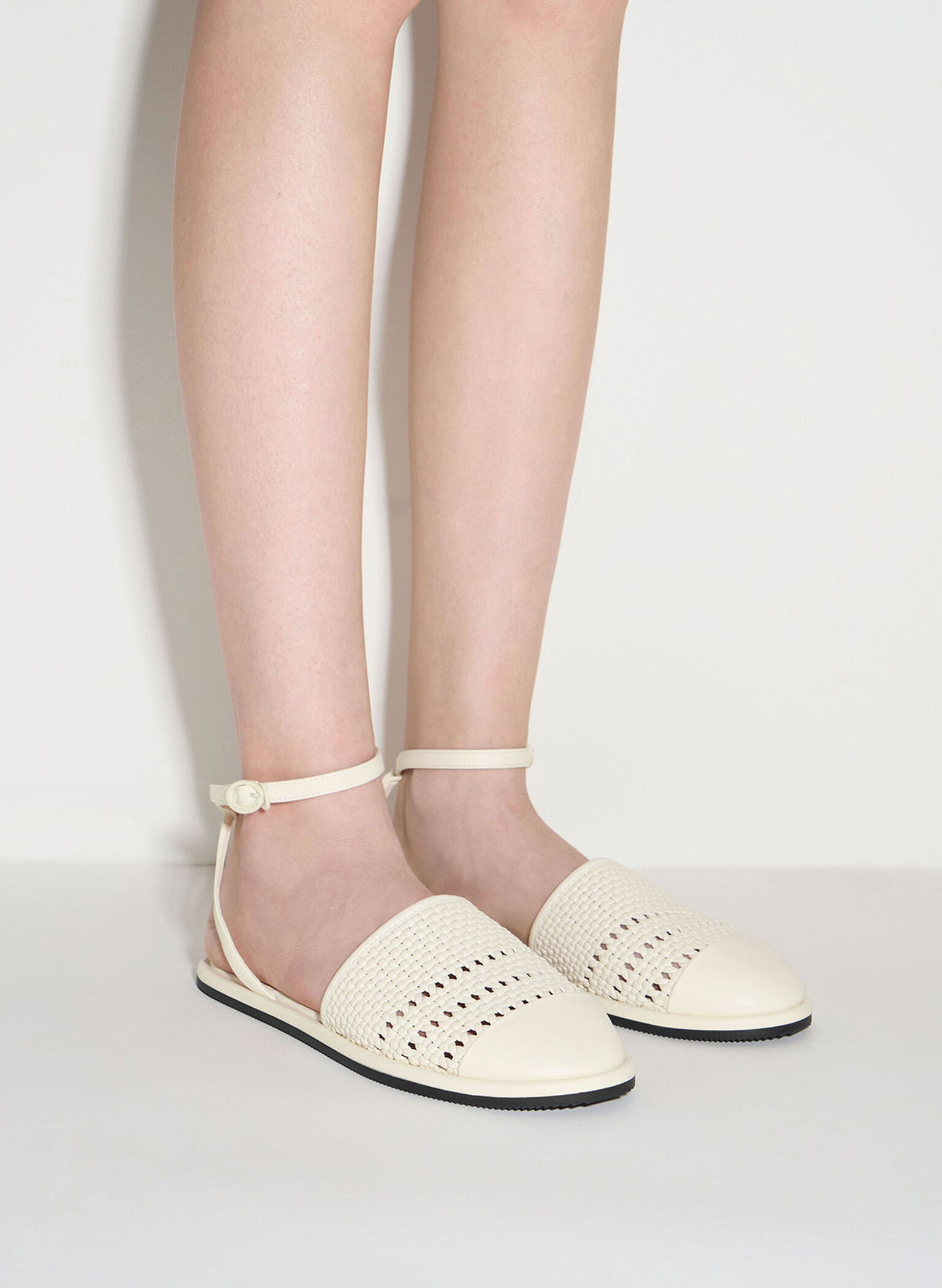 Woven Ankle-Strap Flats, Chalk, hi-res