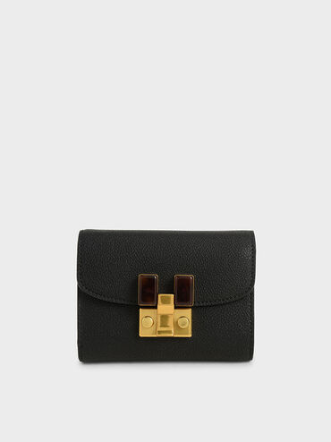 Stone-Embellished Mini Wallet, Black, hi-res