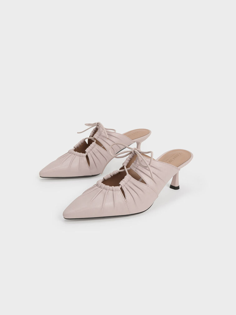 Landis Leather Ruched Bow-Tie Mules, Pink, hi-res