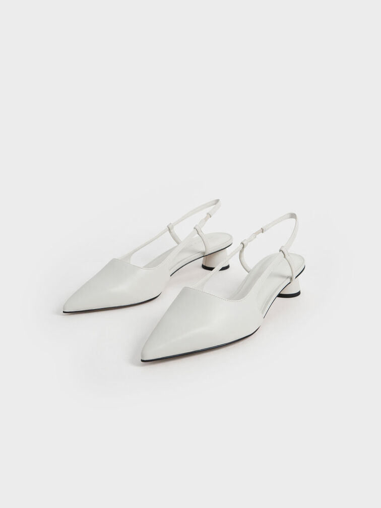Cylindrical Heel Slingback Pumps, Chalk, hi-res
