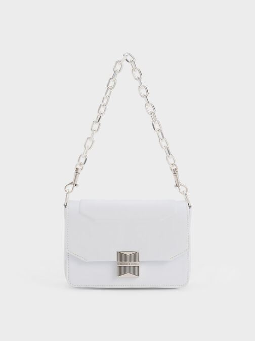 Bolso cuadrado Kalina con acento metálico, Blanco, hi-res