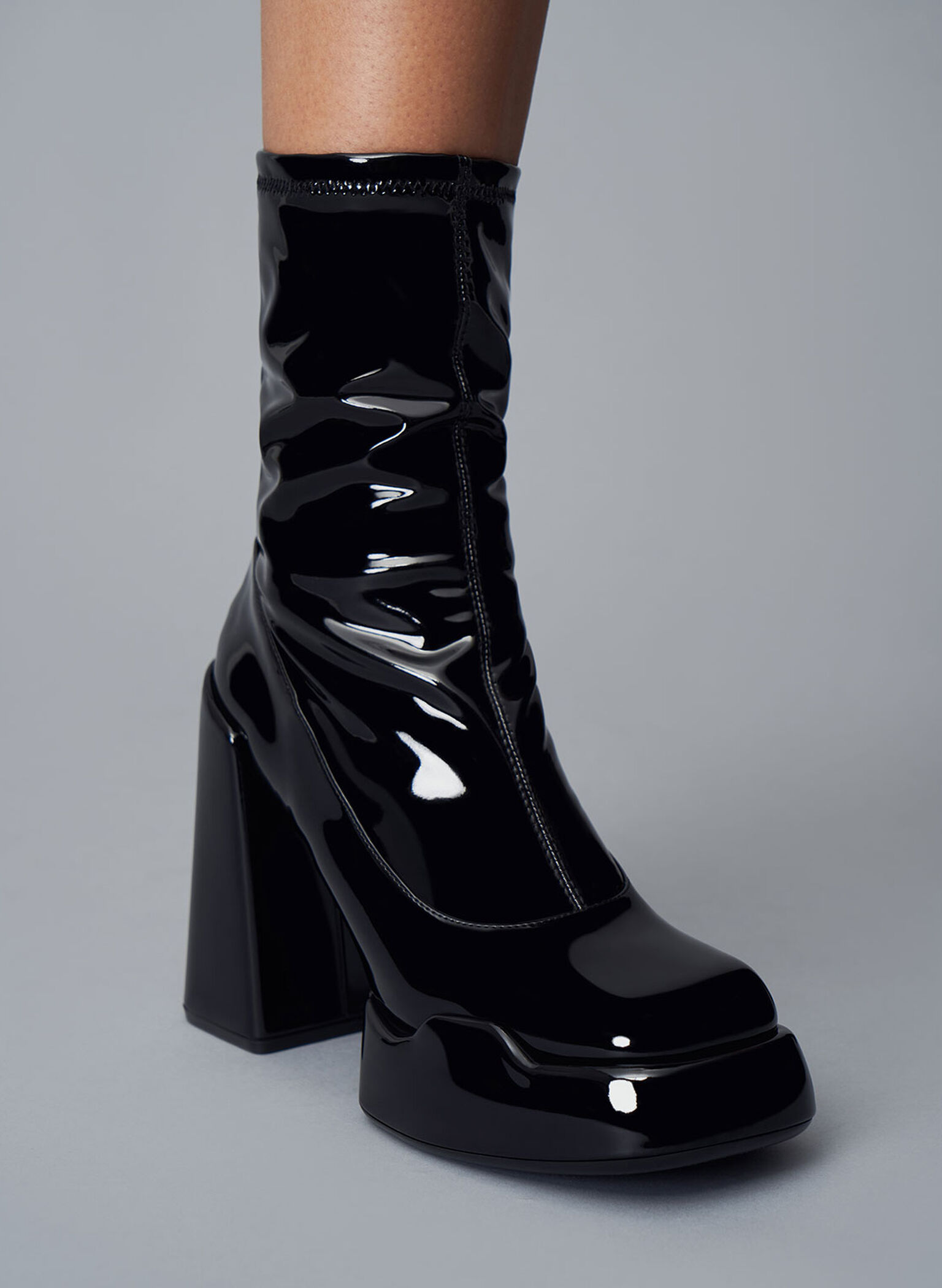 Lula Patent Block Heel Boots, Black, hi-res