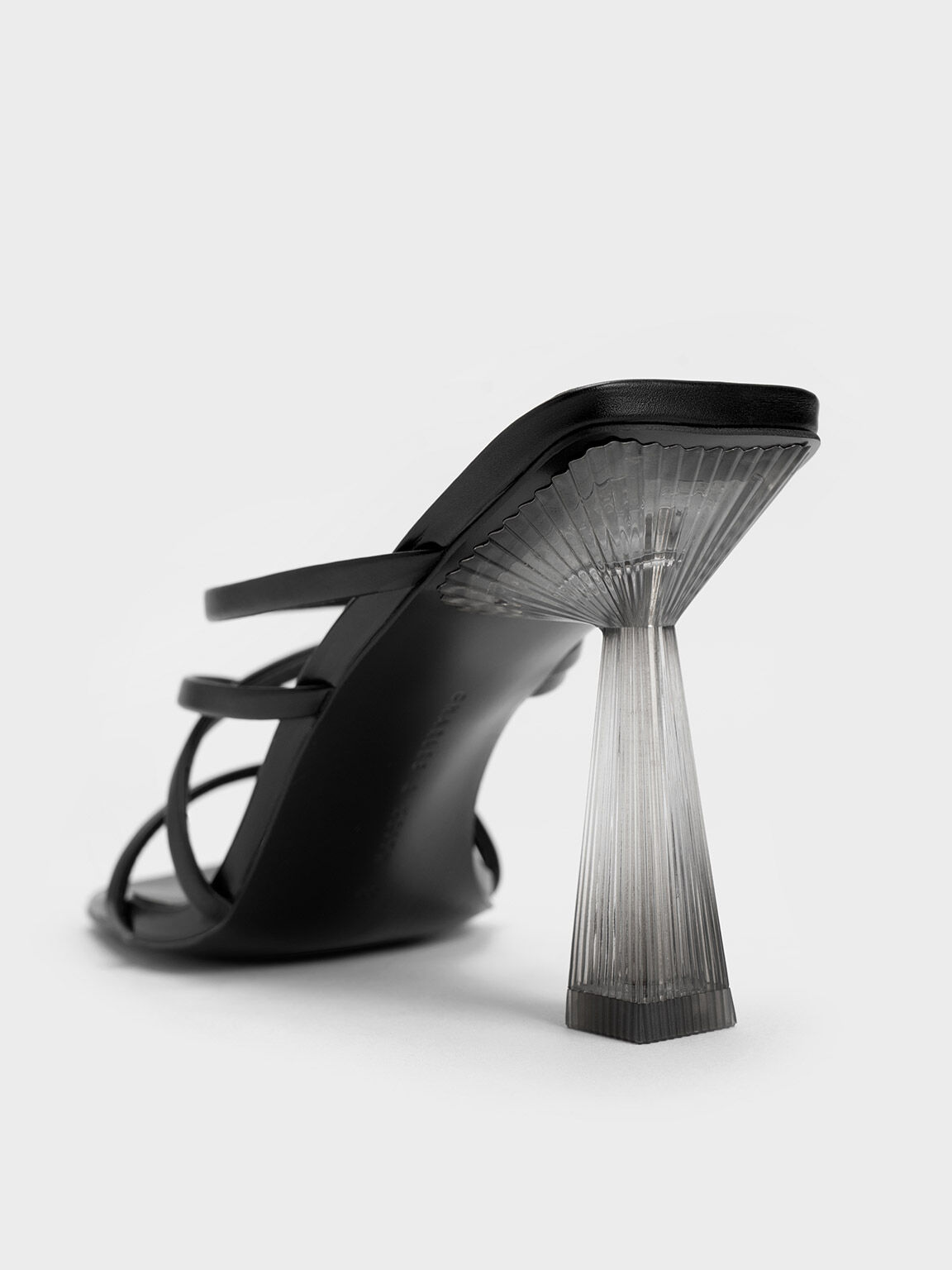 Transparent Heel Strappy Mules, Black, hi-res
