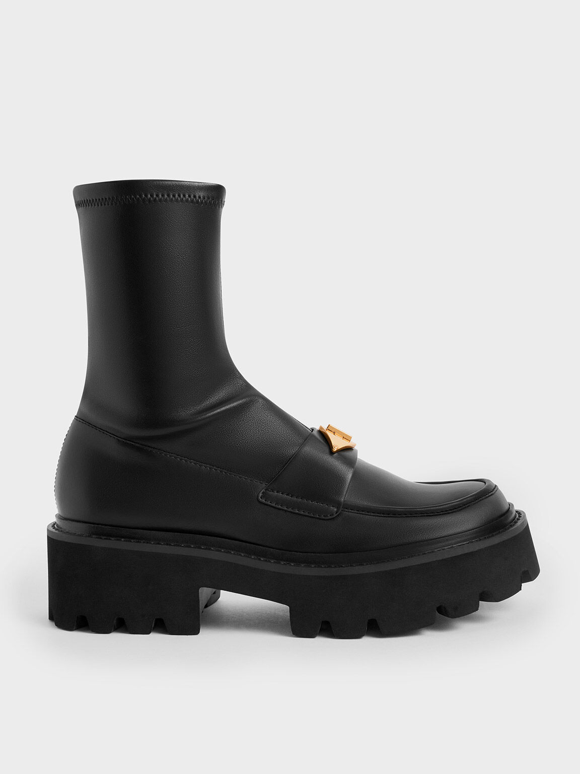 Black Metallic Accent Loafer Boots CHARLES KEITH TW