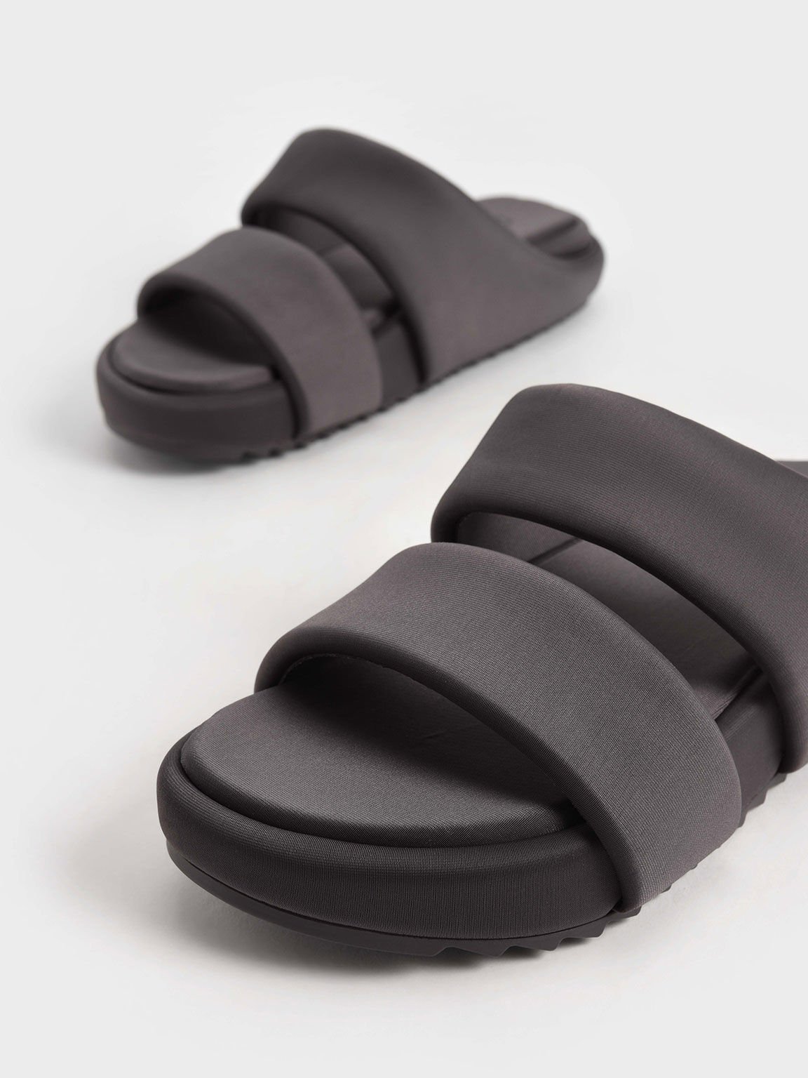 Recycled Polyester Padded Slide Sandals, Dark Grey, hi-res
