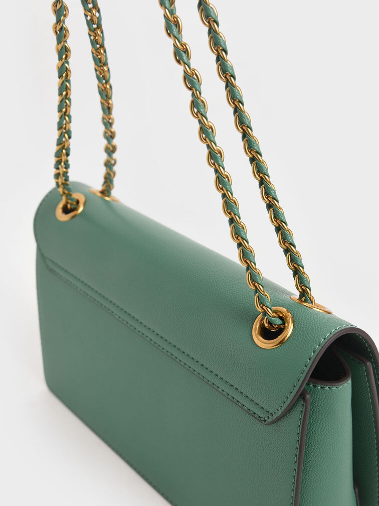 Chain Strap Evening Bag, Green, hi-res