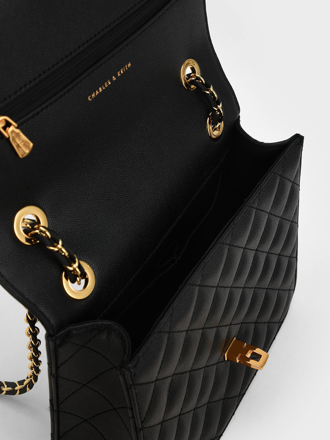 Quilted Push-Lock Clutch Bag, Black, hi-res