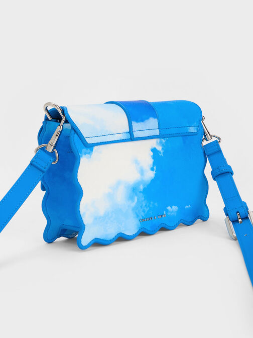 Bolso con ribete festoneado y estampado de nubes Waverly, Multicolor, hi-res