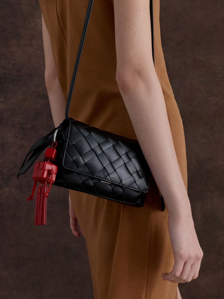 Bolsa transversal Ivette Woven, Preto, hi-res