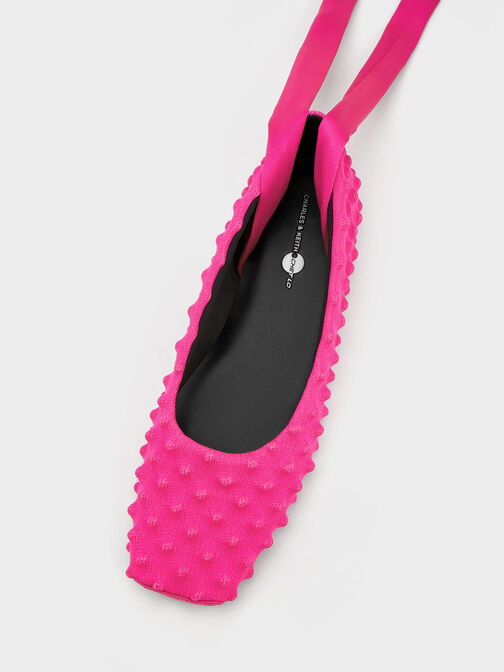 Spike Textured Tie-Around Ballet Flats, Fuchsia, hi-res