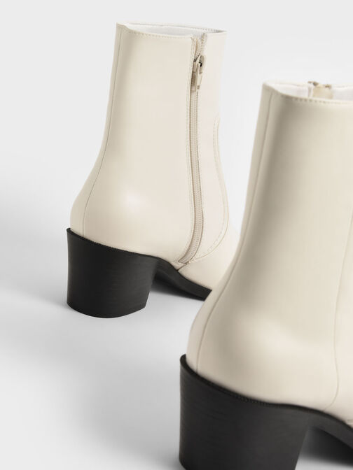 Slant Heel Ankle Boots, Chalk, hi-res