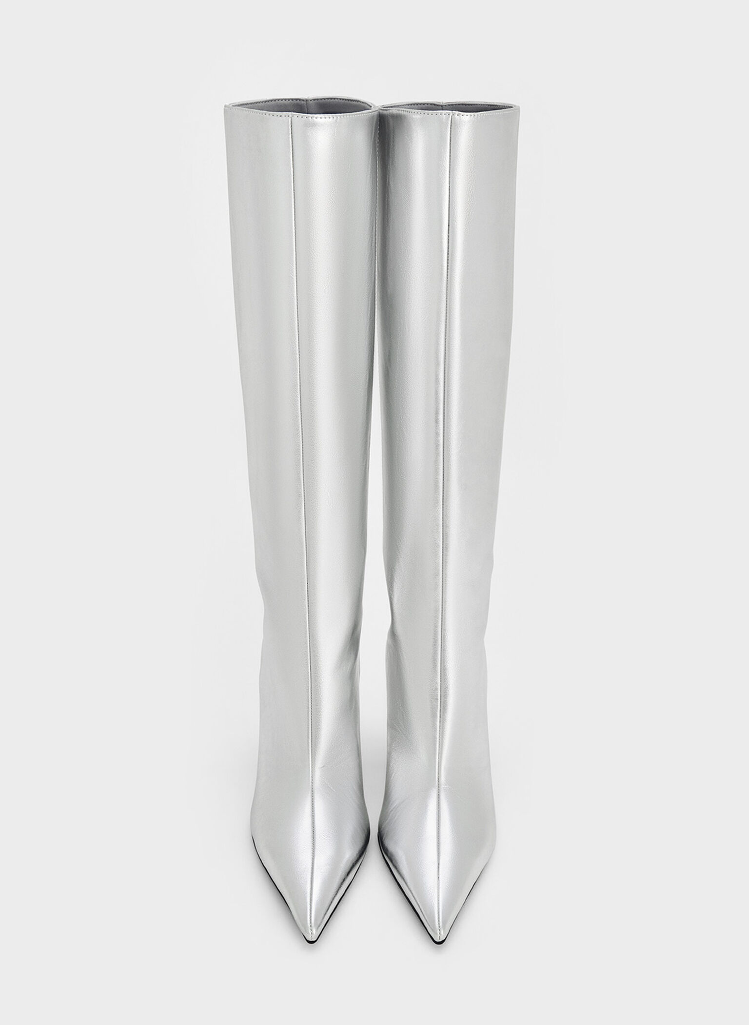 Botas puntiagudas metalizadas hasta la rodilla, Plateado, hi-res