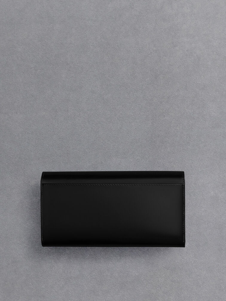 Leather Chain-Strap Wallet, Black, hi-res