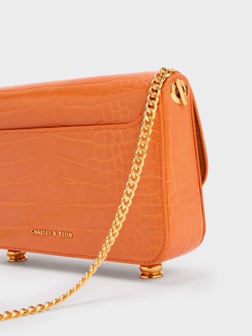 Meriah Croc-Embossed Clutch, Orange, hi-res