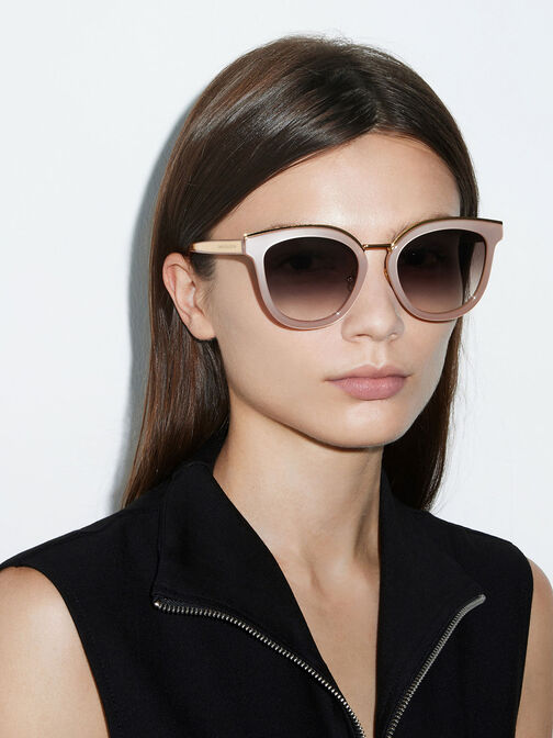 Recycled Acetate Metallic-Rim Sunglasses, Pink, hi-res