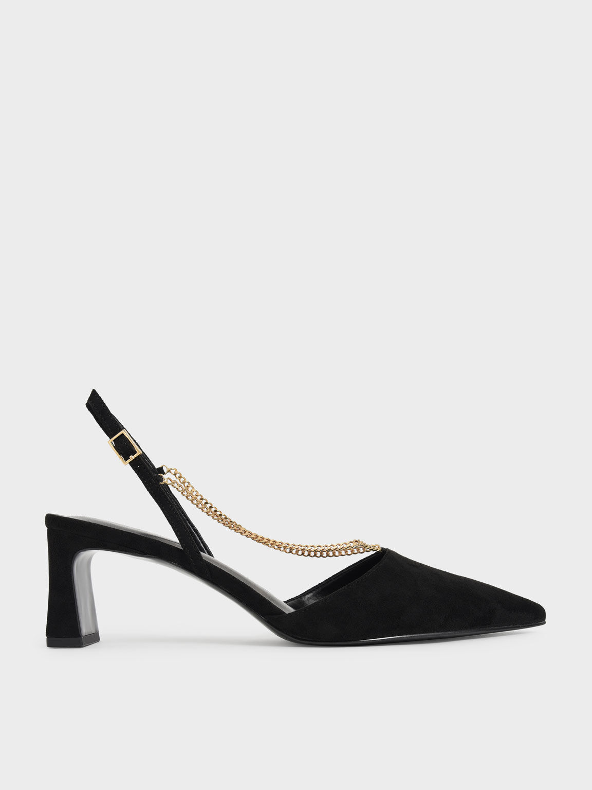 Textured Chain Strap Pumps, Black, hi-res