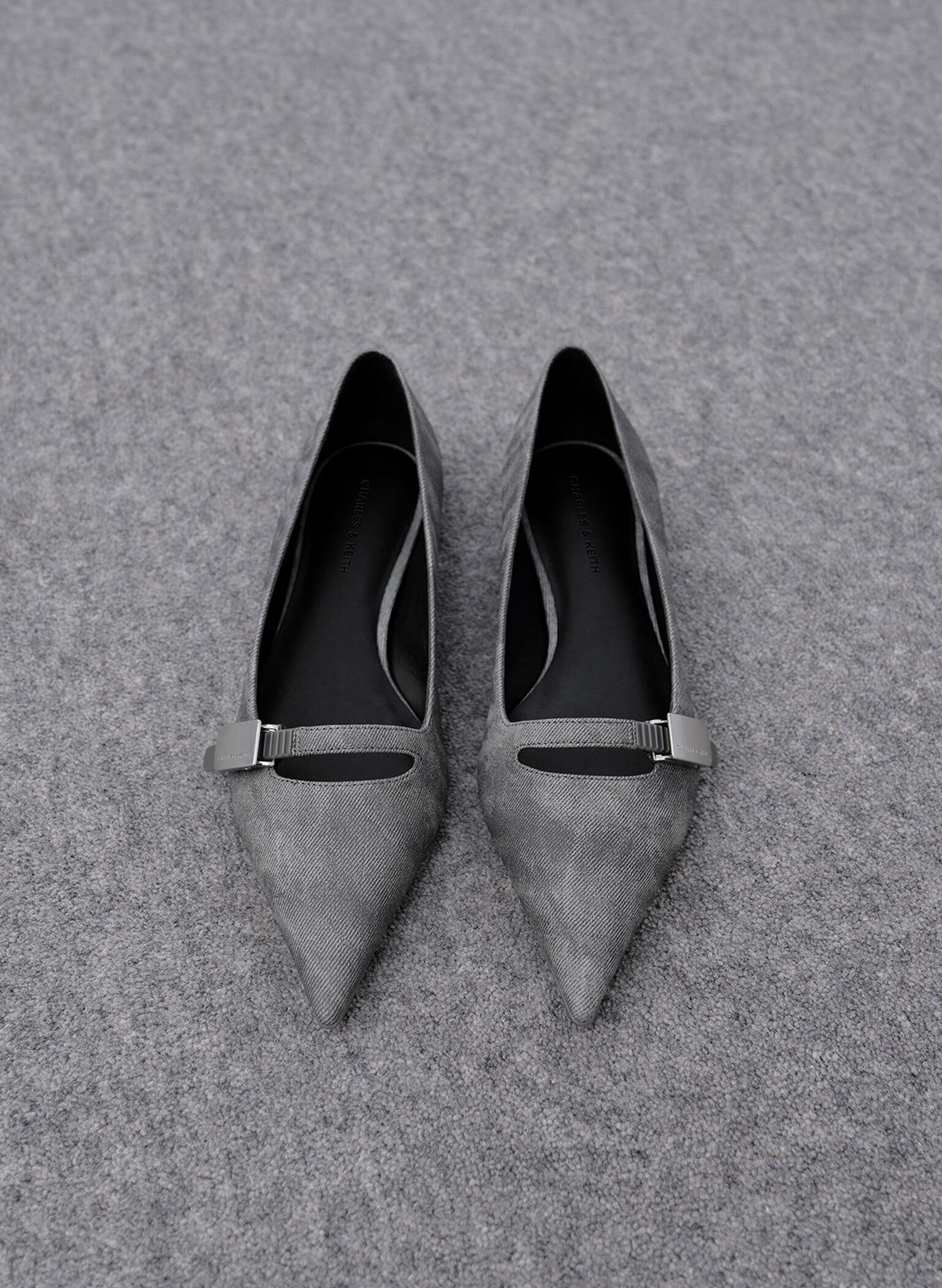 Robbie Denim-Effect Pointed-Toe Ballet Flats, Dark Grey, hi-res