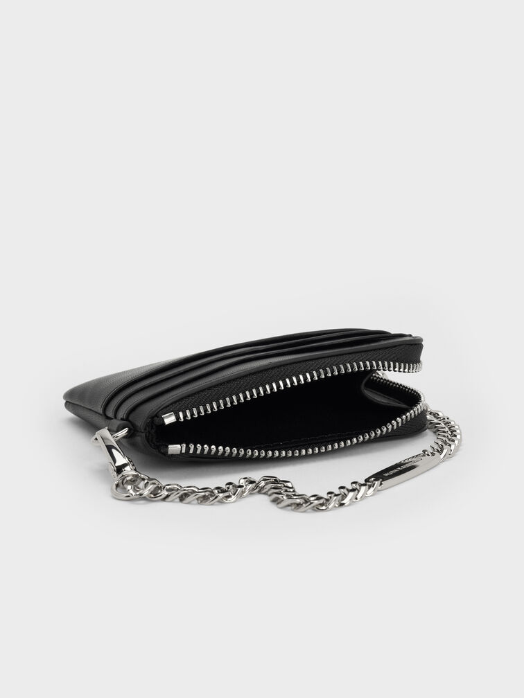 Nelly Wavy-Panel Chain-Strap Wristlet, Noir, hi-res