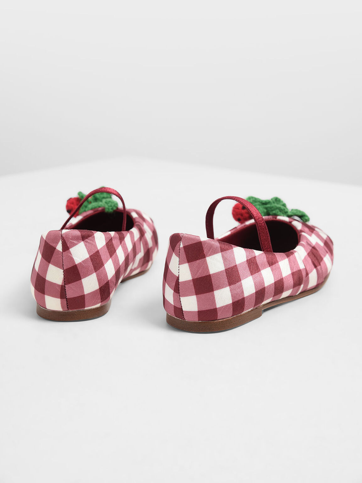 Girls&apos; Cherry Embellished Check Print Mary Janes, Red, hi-res